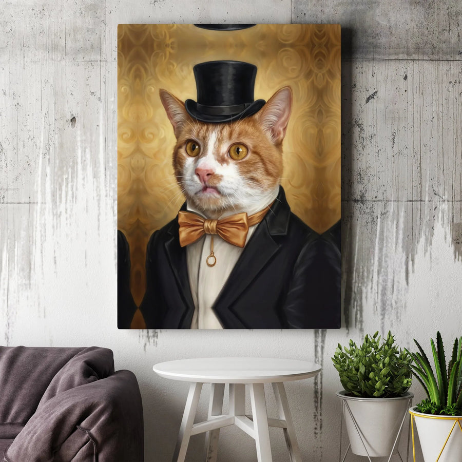 Gentleman Cat Portrait Canvas | Victorian Tuxedo Top Hat Art | Gallery Wrap Premium Wall Decor | Quirky Animal Lover Office Gift