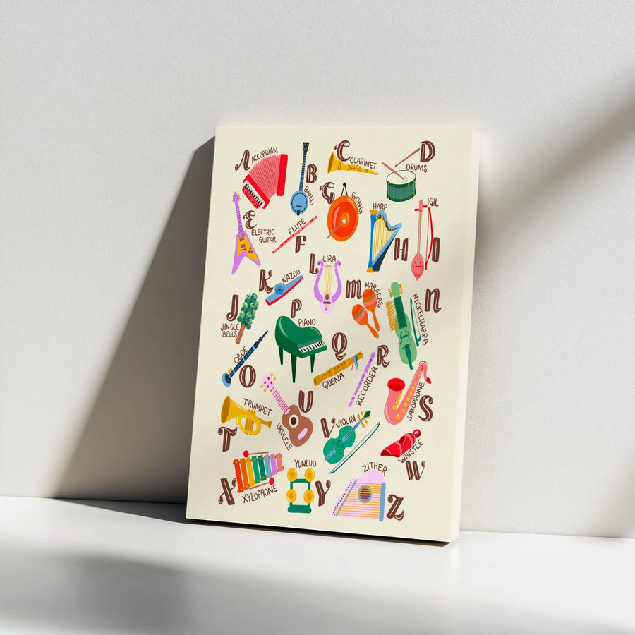 Musical Instrument Alphabet Vertical Canvas | Educational ABC Learning Chart | Premium Gallery Wrap Canvas | Gift for Kids Room & Nursery Decor