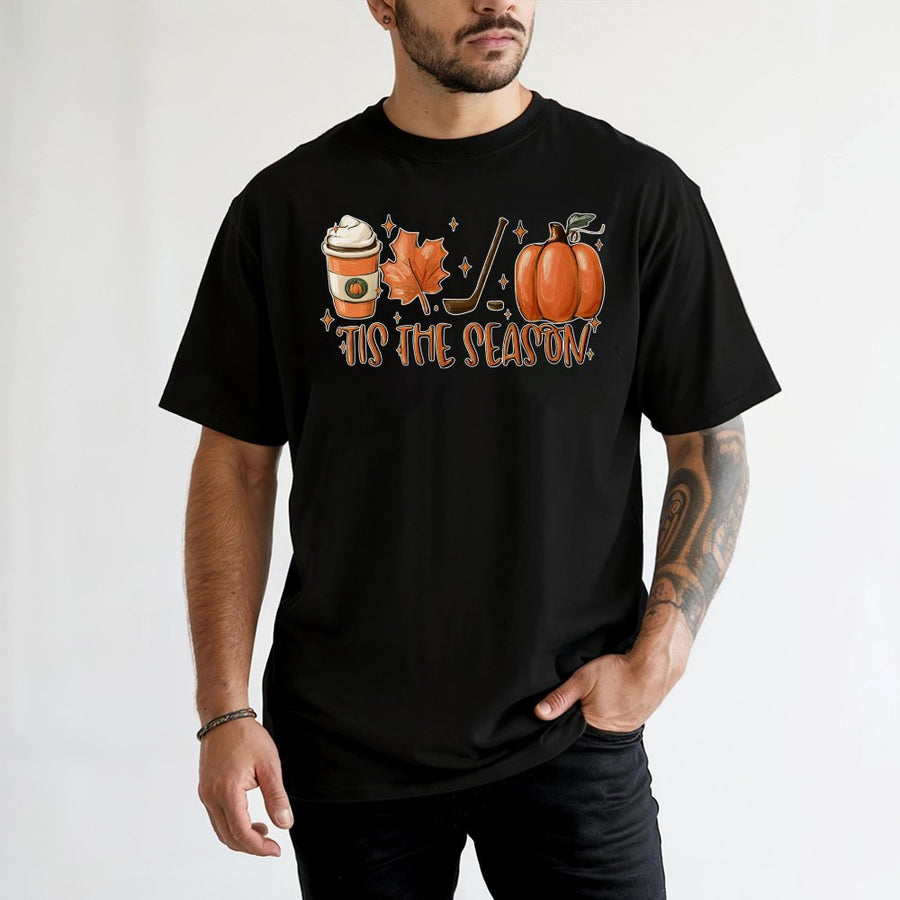 Hockey Mom T-Shirt | Tis The Season Pumpkin Spice Fall Design | Premium Soft Cotton Graphic Tee | Cozy Gift for Hockey Fans and Fall Lovers
