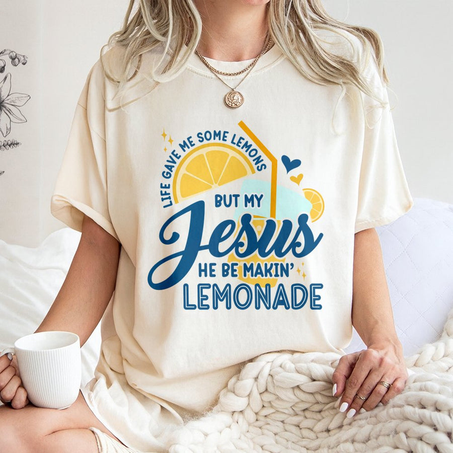 Jesus Lemonade Graphic T-Shirt | Faith Based Retro Christian Design | 100% Cotton Premium Comfort | Inspirational Summer Gift for Women and Men