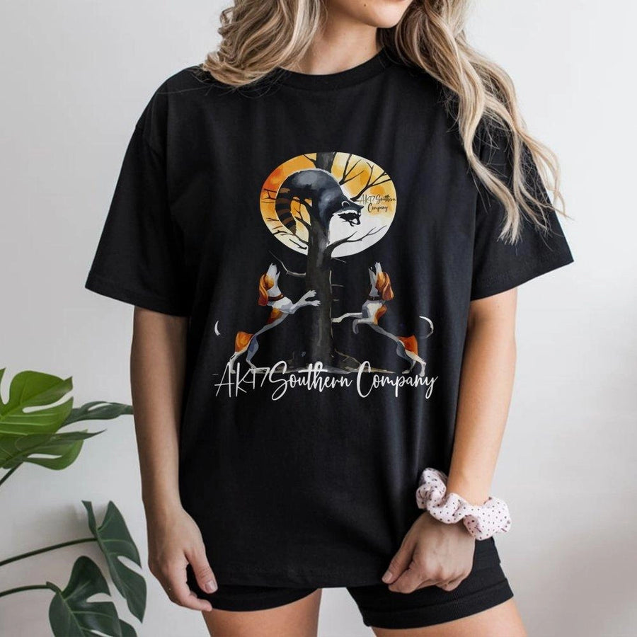 Coonhound Hunting T-Shirt | Treeing Hound Graphic Design | Premium Cotton Apparel | Gift for Hunter and Dog Lover