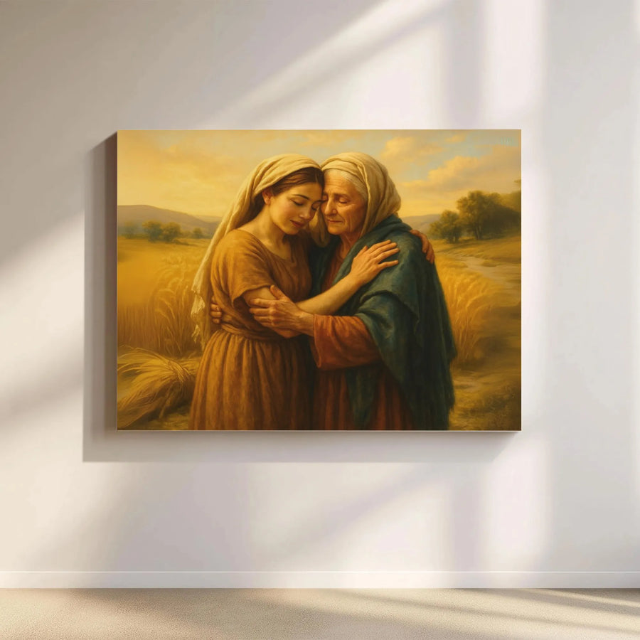 Ruth and Naomi Bible Wall Art | Religious Painting of Faithful Women | Premium Gallery Wrapped Canvas | Meaningful Christian Gift for Home