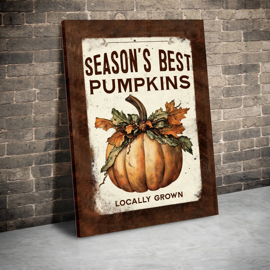 Season's Best Pumpkins Canvas Wall Art | Rustic Fall Farmhouse Decor | Premium Gallery Wrap Print | Autumn Home Harvest Gift
