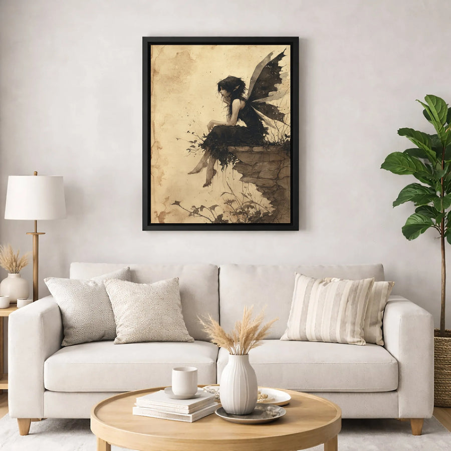 Gothic Fairy Wall Art | Dark Fantasy Aesthetic Illustration | Premium Gallery Wrapped Canvas | Moody Gift for Fantasy Lovers