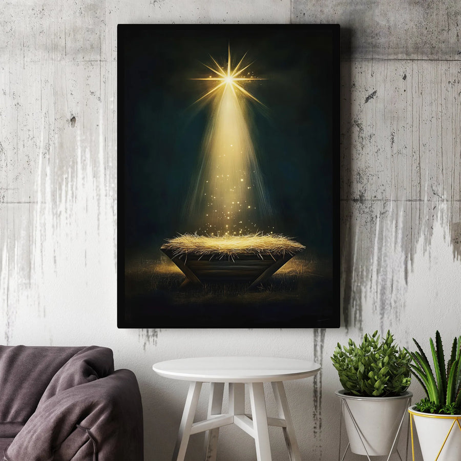 Nativity Scene Canvas Print | Star of Bethlehem Manger Wall Art | Gallery Quality Fade-Resistant | Christmas Religious Gift Decor