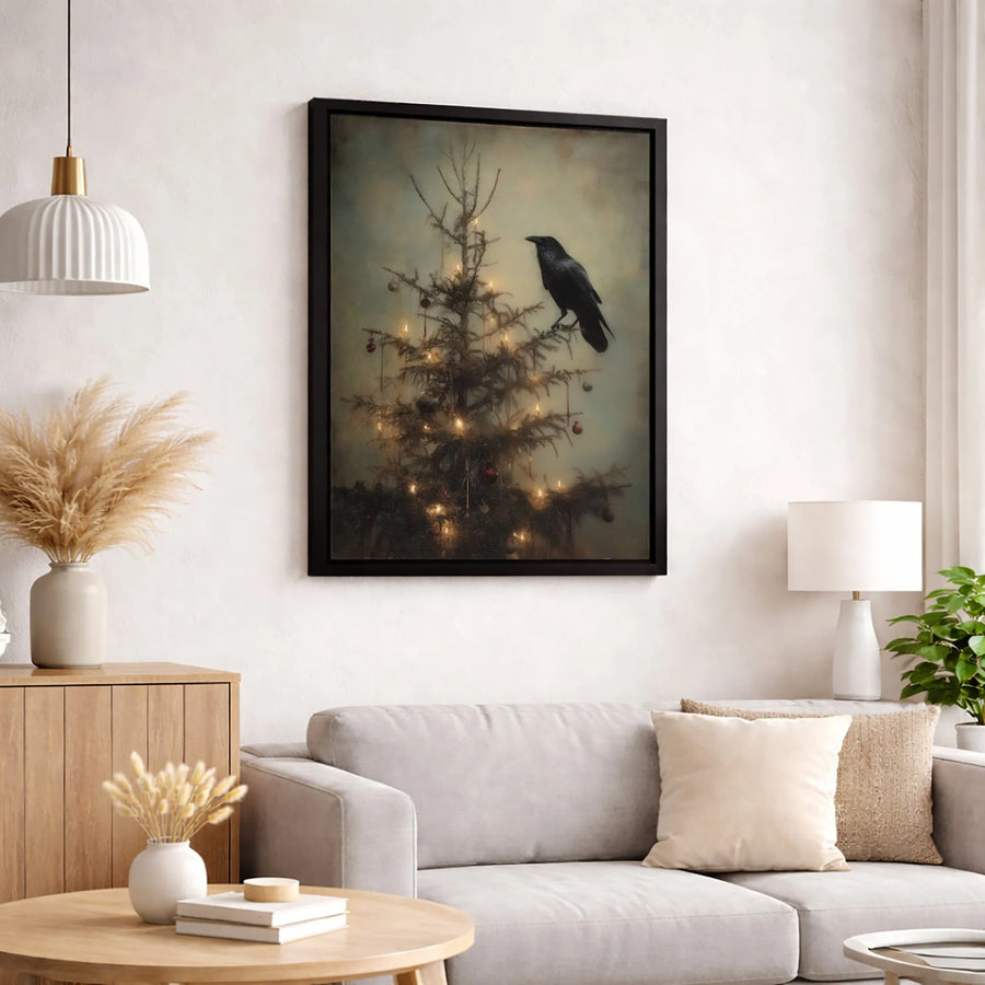 Gothic Raven Christmas Canvas Print | Moody Winter Holiday Wall Art | Premium Gallery-Wrapped Decor | Unique Dark Academia Gift for Her