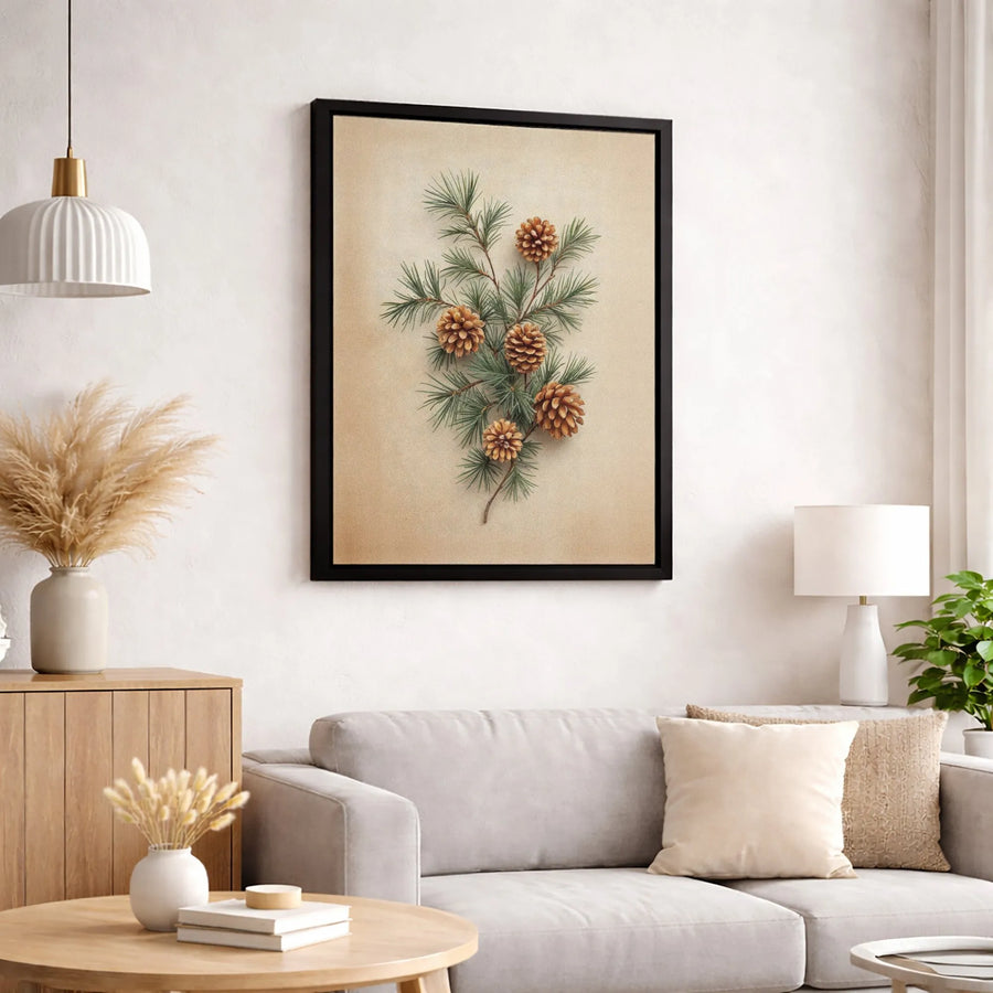 Pine Cone Canvas Wall Art | Vintage Botanical Pine Branch Print | Gallery-Quality Premium Decor | Nature Inspired Gift for Living Room