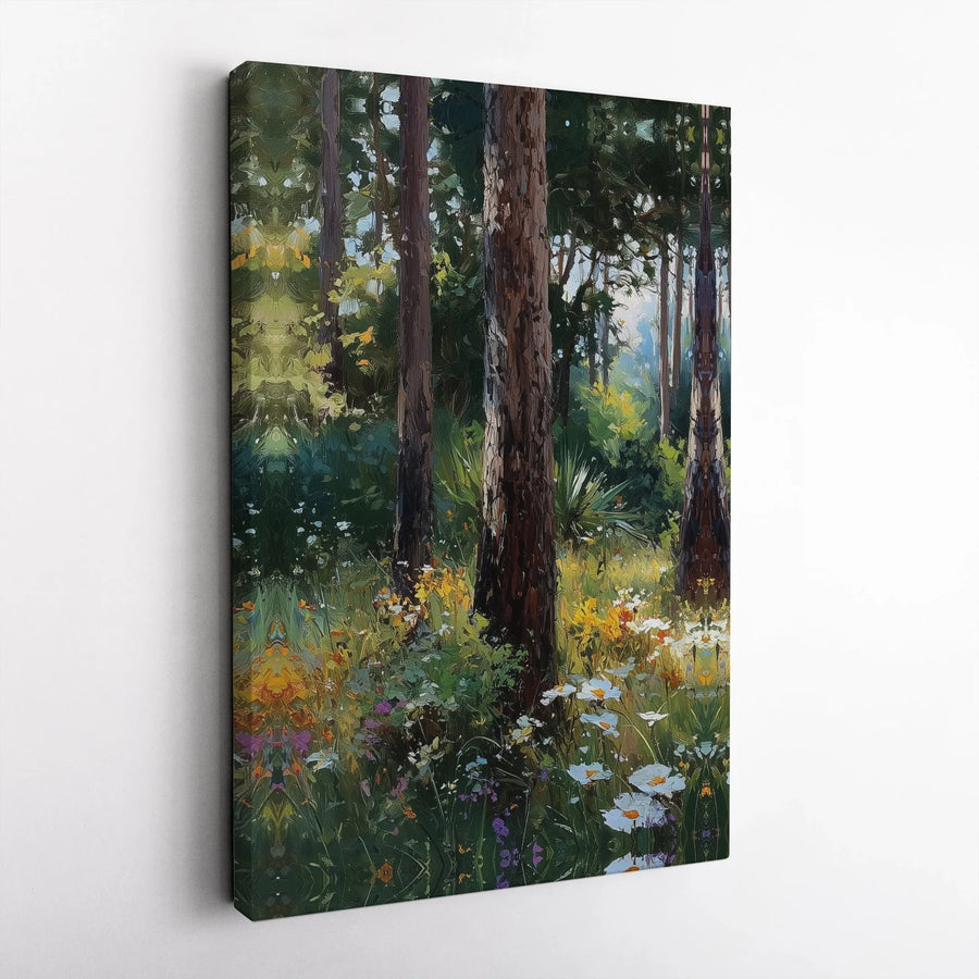 Forest Wildflower Canvas Wall Art | Impressionist Woodland Painting | Premium Gallery Wrapped Canvas | Rustic Cabin Wall Decor Gift