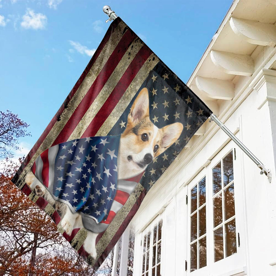 American Flag Corgi Garden Flag | Patriotic Dog Garden Decor | Weather-Resistant Polyester | Independence Day Gift for Corgi Lovers