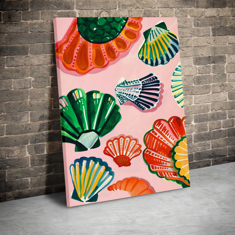 Colorful Seashell Canvas Wall Art | Tropical Beach Decor Illustration | Premium Gallery-Wrapped 1.25" Profile | Coastal Aesthetic Gift for Beach Lovers