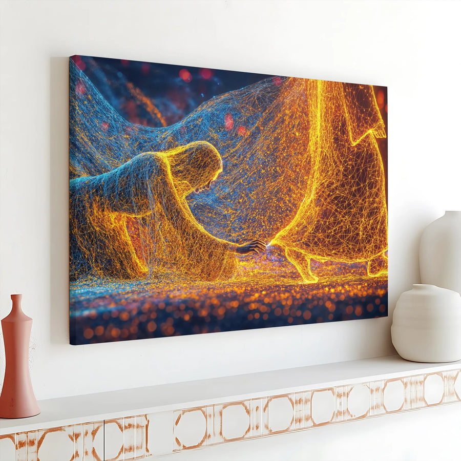 Woman Touching Jesus Hem Canvas Print | Modern Abstract Healing Art | Premium Gallery Wrap Wall Decor | Christian Faith Religious Gift