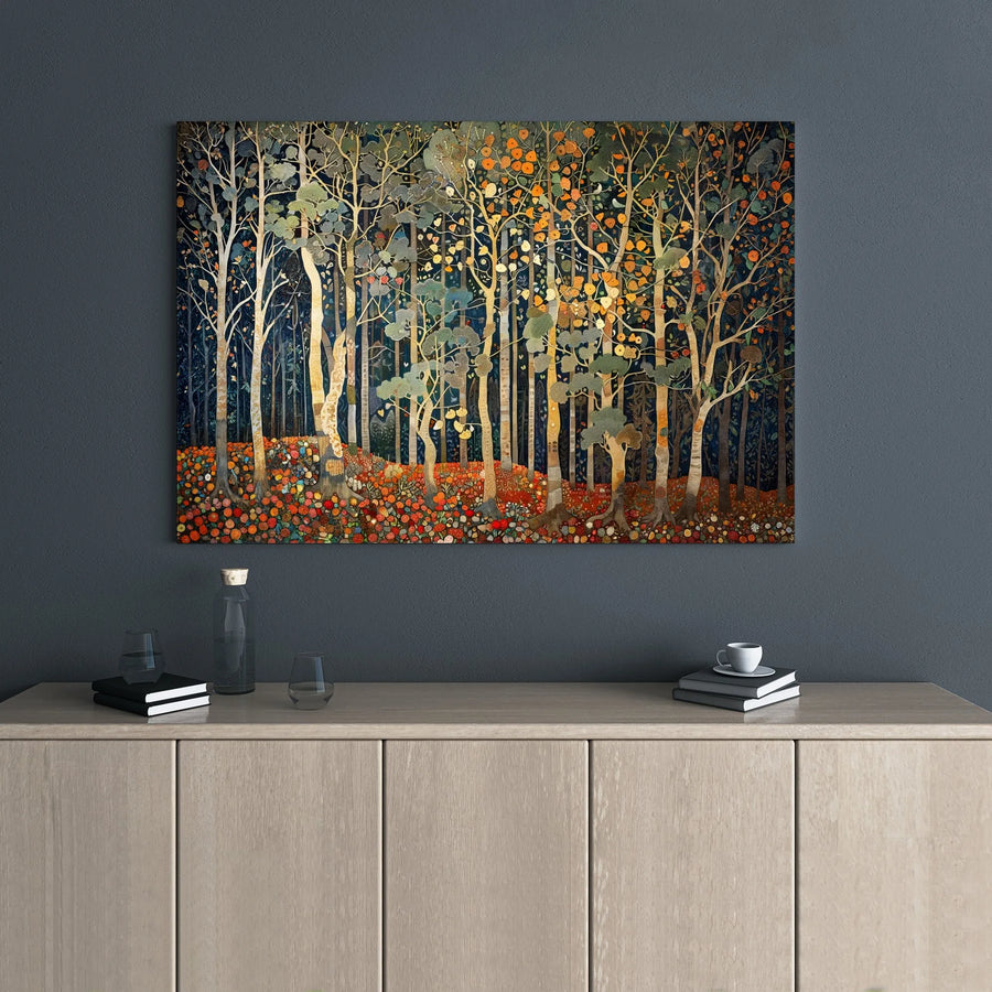 Art Nouveau Forest Canvas | Birch Tree Autumn Landscape Print | Premium 1.25-Inch Gallery Wrap | Nature Wall Decor for Home Office