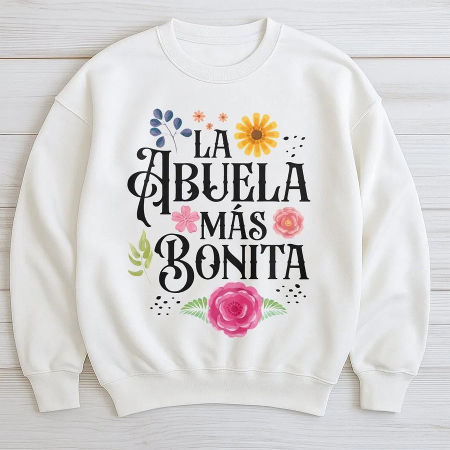 La Abuela Más Bonita Sweatshirt | Floral Spanish Quote Graphic Tee | Premium Cotton Casual Fit | Mother's Day Gift for Hispanic Grandma