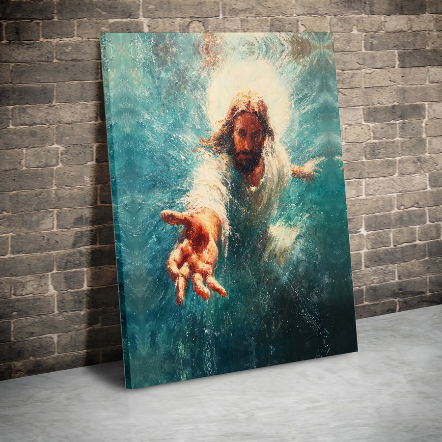 Jesus Reaching Hand Canvas Wall Art | Impressionist Christian Painting | Premium Gallery Quality Print | Inspirational Faith Based Home Decor Gift
