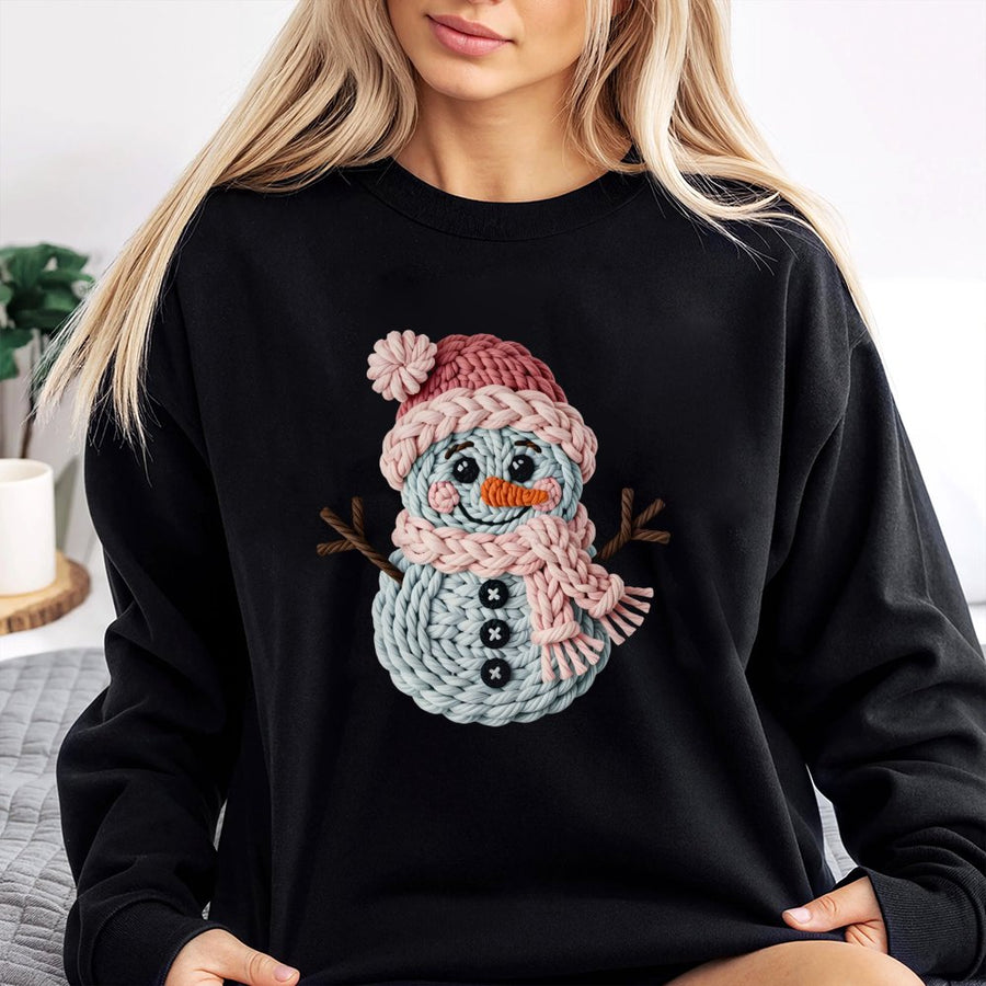 Snowman Sweatshirt | Cute Yarn Knit Texture Graphic | Premium Cotton Blend | Christmas Holiday Gift for Adults