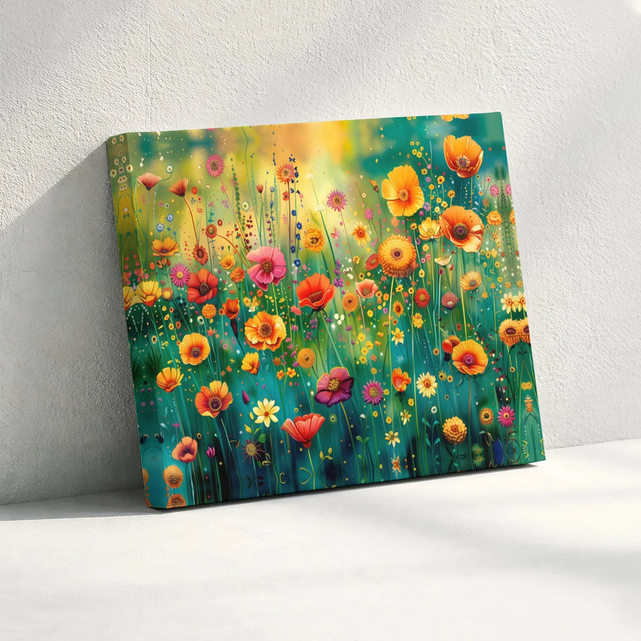 Wildflower Meadow Canvas Wall Art | Vibrant Botanical Floral Landscape | Premium Fade-Resistant Gallery Print | Modern Home Decor Gift