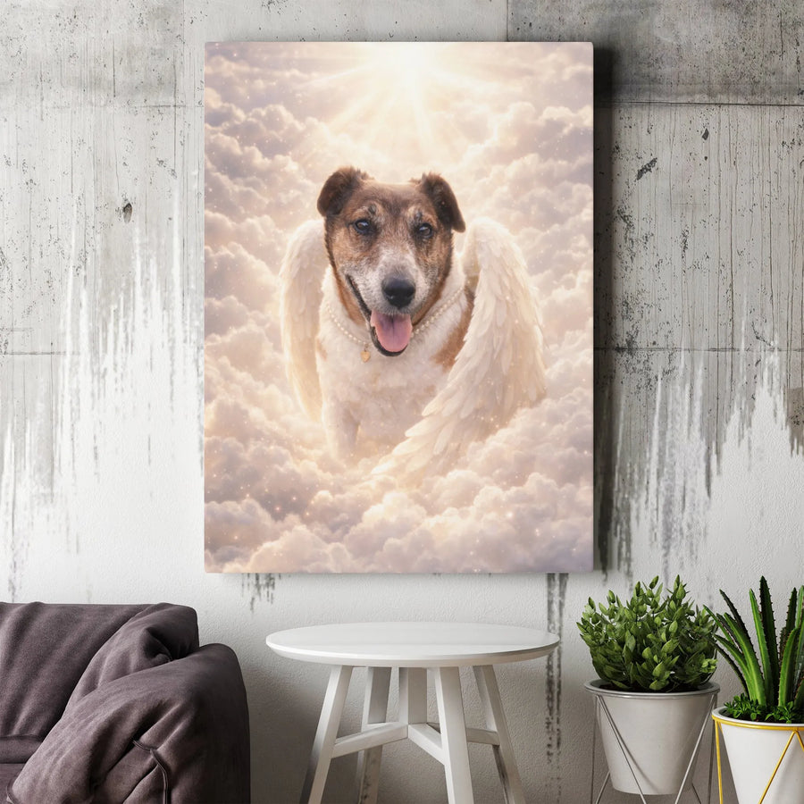 Dog Memorial Canvas Art | Angel Dog in Clouds Portrait | Premium Gallery Wrapped Canvas | Sympathy Gift for Pet Loss