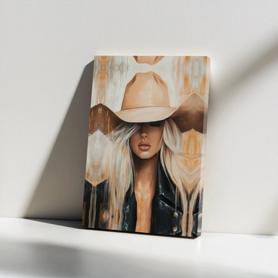 Modern Cowgirl Canvas Wall Art | Abstract Blonde Woman Painting | Premium Gallery Wrapped Print | Modern Western Home Decor Gift