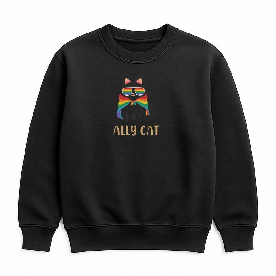 Ally Cat Pride Sweatshirt | Rainbow Sunglasses Graphic Tee | Premium Cotton Blend Cozy Crewneck | LGBTQ+ Support Gift for Cat Lovers