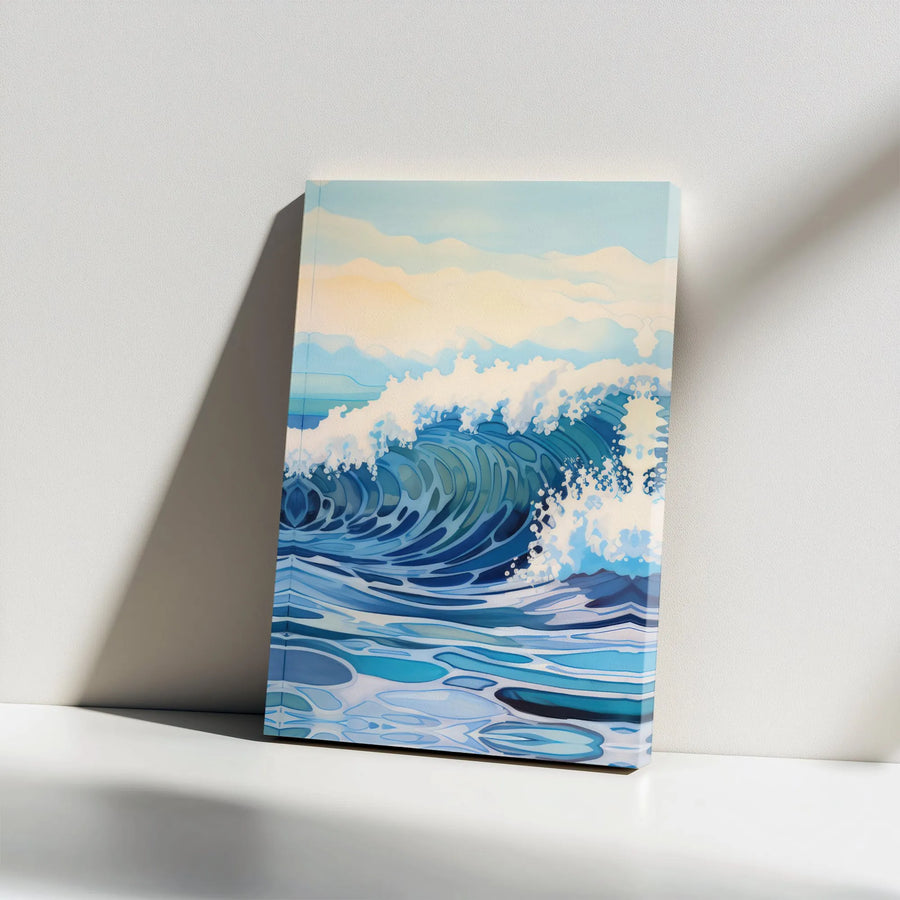 Ocean Wave Canvas Art | Stylized Seascape Painting | Premium Gallery Wrapped Canvas | Coastal Living Room Decor Gift