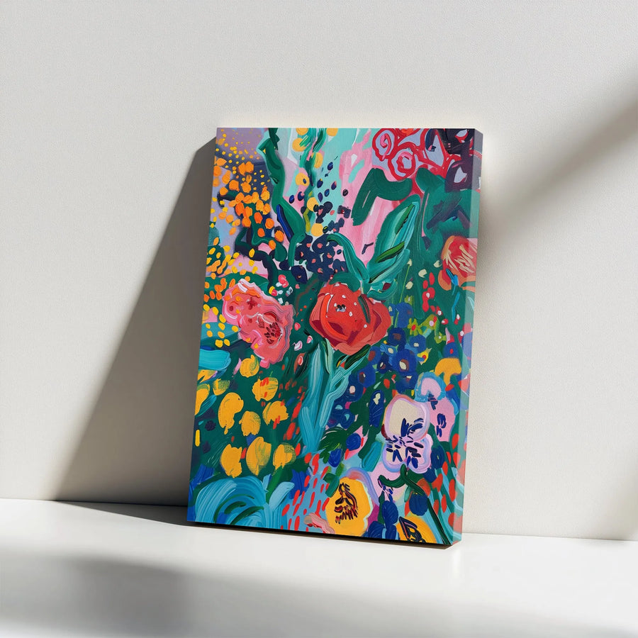 Abstract Floral Canvas Wall Art | Colorful Botanical Garden Painting | Premium Gallery Wrap Print | Modern Home Decor Gift for Living Room