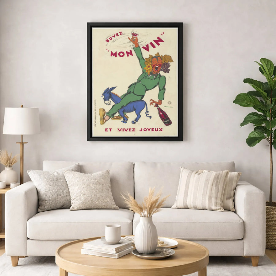 Vintage French Wine Poster Canvas | Buvez Mon Vin Art Print | Premium Gallery Wrapped Wall Decor | Unique Bar & Kitchen Gift