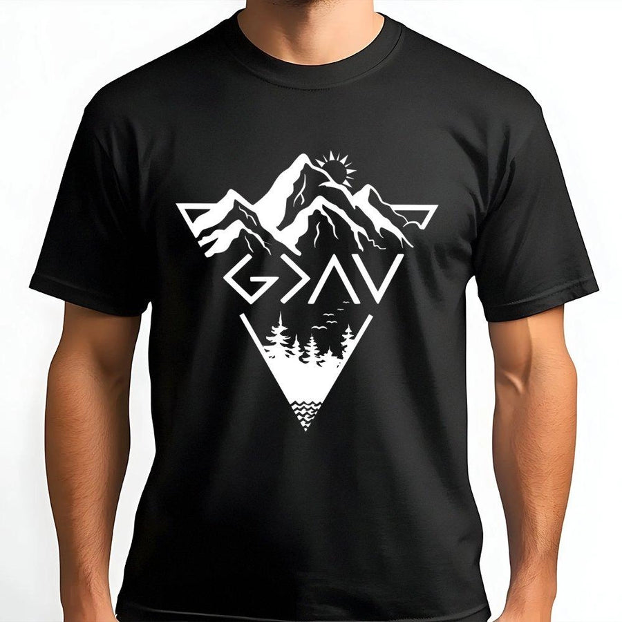 God Is Greater Than The Highs And Lows T-Shirt | Mountain Faith Graphic | 100% Cotton Soft Premium Tee | Christian Gift For Men And Women