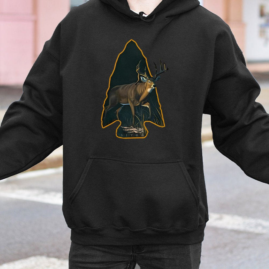 Buck Deer Hunting Hoodie | Arrowhead Wildlife Graphic Print | Premium Cotton Blend | Gift for Bowhunter and Outdoor Enthusiast