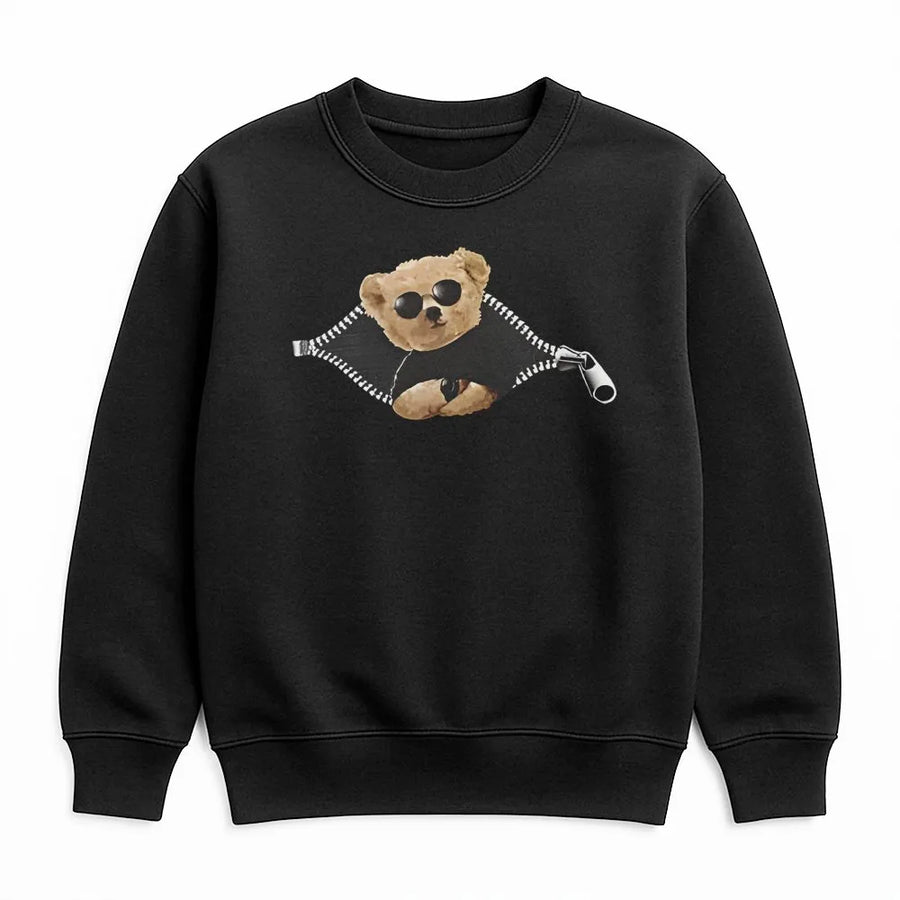 Cool Teddy Bear Sweatshirt | Zipper Graphic Design | Premium Cotton Blend | Cozy Unisex Pullover Gift for Animal Lovers