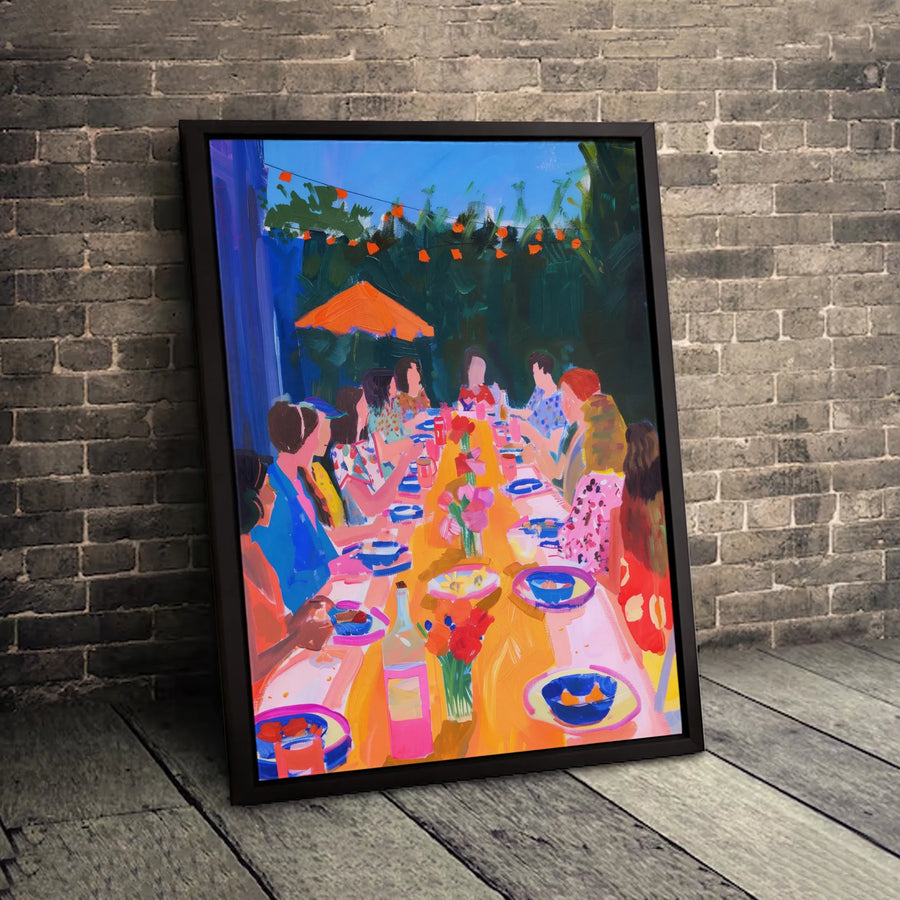 Outdoor Dinner Party Canvas Wall Art | Colorful Impressionist Garden Scene | Premium Gallery Quality 1.25 Inch Print | Vibrant Home Decor Gift