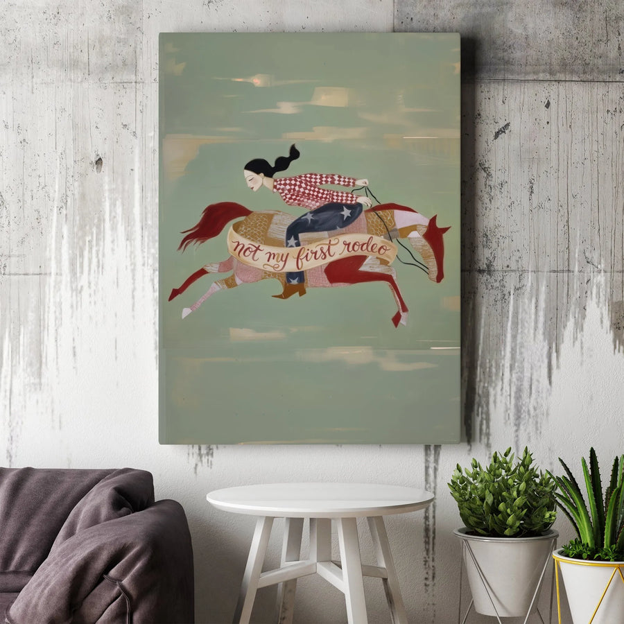 Not My First Rodeo Vertical Canvas | Modern Western Cowgirl Art | Premium Gallery Wrapped Print | Collector's Rustic Home Decor Gift for Her
