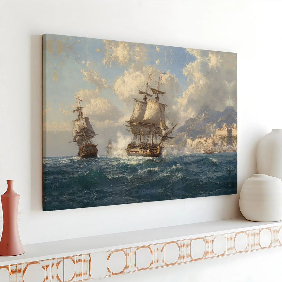Naval Battle Canvas Wall Art | Epic Tall Ship Seascape Painting | Premium Gallery Wrapped 1.25" Canvas | Collector's Nautical Home Decor Gift
