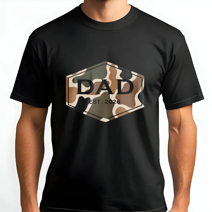 Dad Est 2026 T-Shirt | Camouflage Badge Graphic | Premium Cotton Blend | Gift For New Dad, Expecting Father