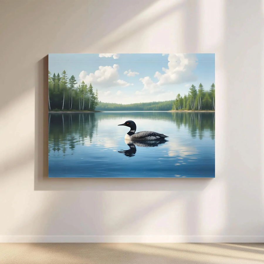 Common Loon Canvas Wall Art | Serene Forest Lake Landscape | Premium Gallery Wrapped Print | Nature Lover Home Decor Gift