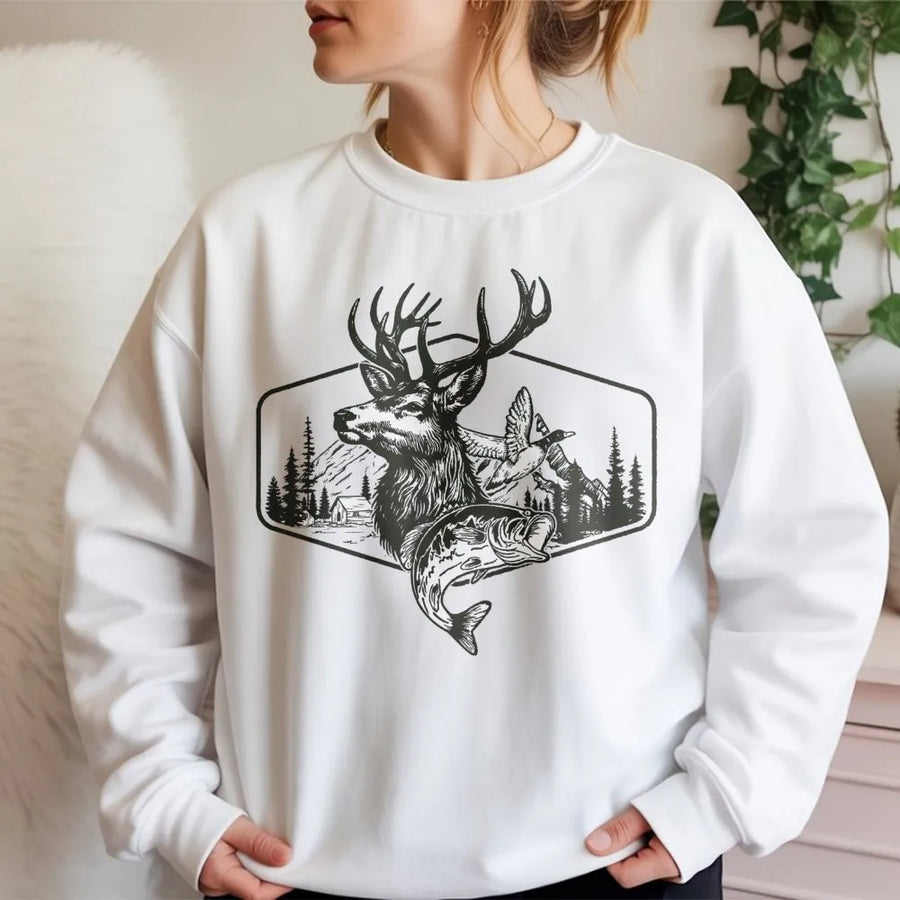 Deer Hunting Sweatshirt | Wildlife Nature Graphic Design | Premium Cotton Blend | Gift For Hunter And Outdoorsman