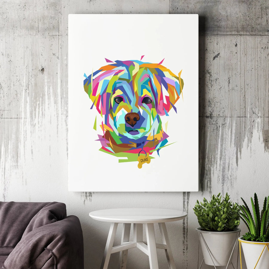 Dog Wall Art Canvas | Colorful Geometric Pop Art Portrait | Premium Gallery Wrap 1.25" Frame | Modern Home Decor Gift for Dog Lovers