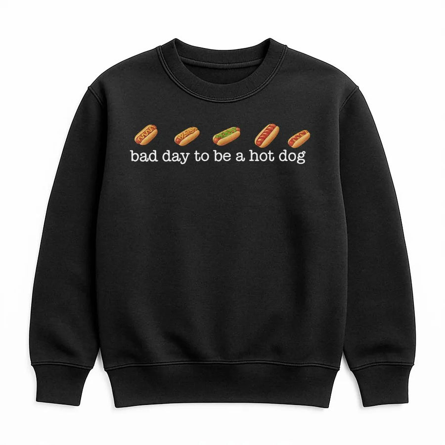 Funny Hot Dog Sweatshirt | 'Bad Day To Be A Hot Dog' Retro Graphic | Soft Cotton-Poly Blend | Unique 4th of July Cookout Gift for Foodies
