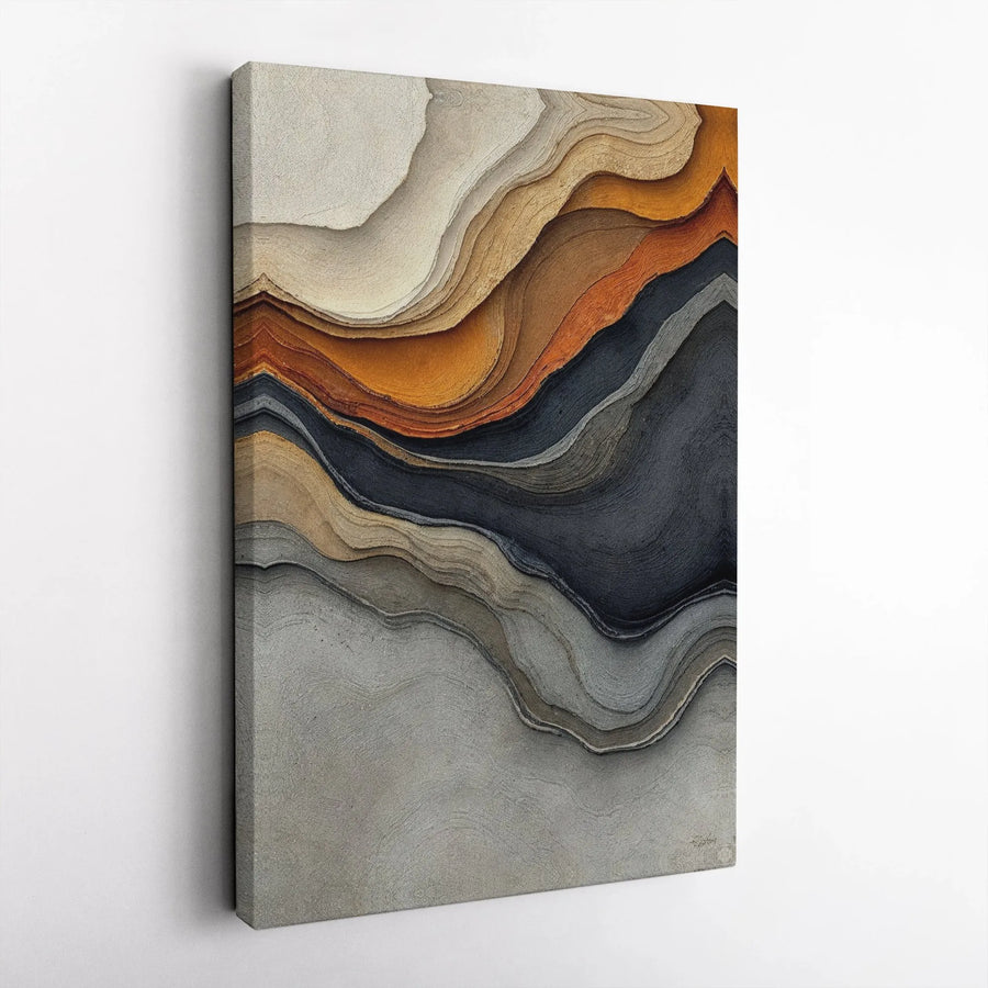 Abstract Earth Tone Vertical Canvas Art | Modern Textured Topographical Wave Print, 3D Layered Stone Visual Effect | Premium Frameless Gallery Wrap | Minimalist Living Room Wall Decor Gift