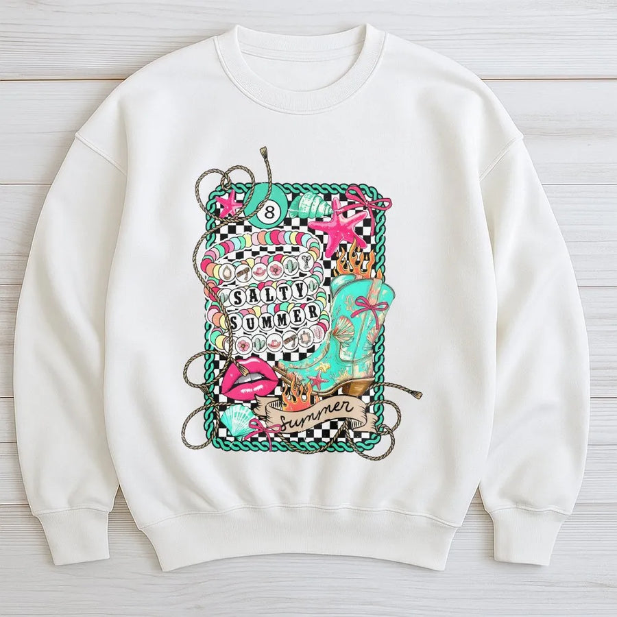 Coastal Cowgirl Sweatshirt | Salty Summer Western Beach Graphic | Premium Cotton | Gift for Her Summer Festival Top