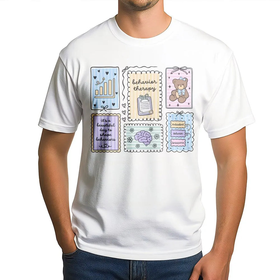 Behavior Analyst T-Shirt | ABA Therapy Tools Collage Design | Soft Cotton Blend Sweatshirt | Gift for BCBA or Sped Teacher