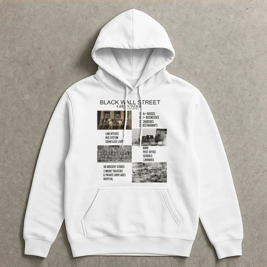 Black Wall Street Hoodie | Greenwood Tulsa 1921 Historical Graphic | Premium Cotton Blend Fleece | Educational Juneteenth Gift for History Lovers