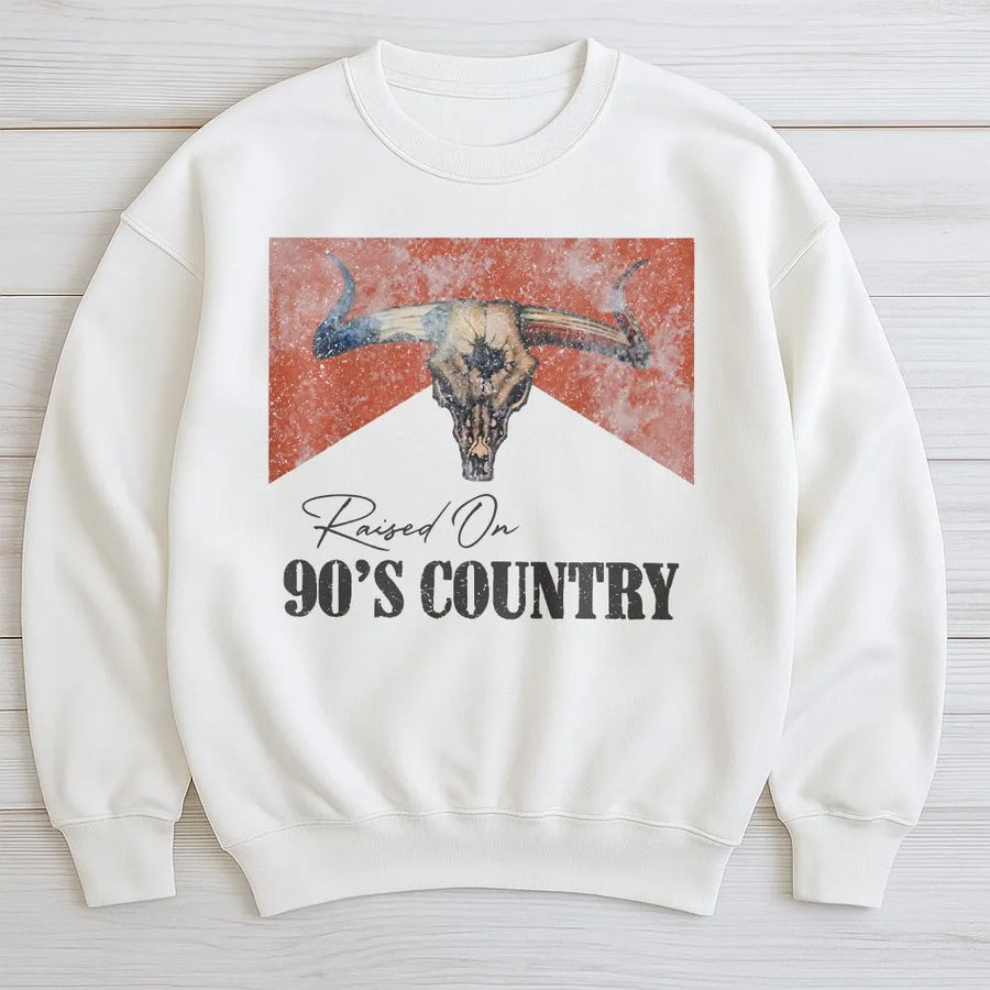 90s Country Sweatshirt | Raised On 90s Country Graphic | Unisex Soft Cotton Blend | Gift for Country Music Lover