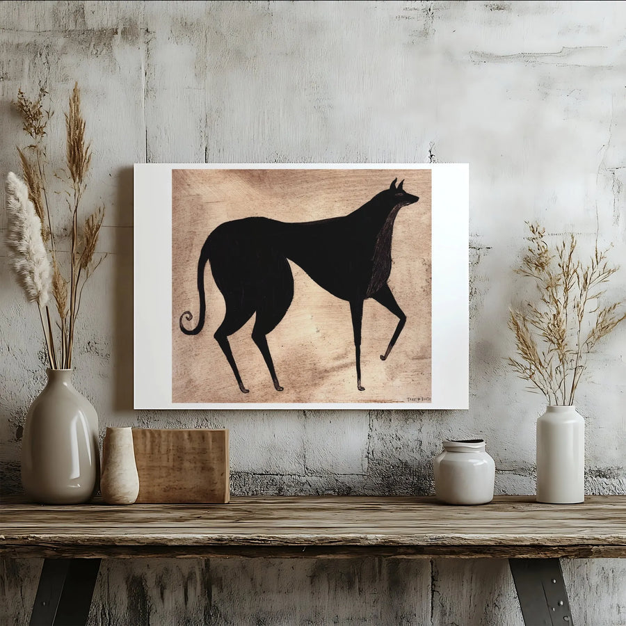 Black Greyhound Canvas Art | Stylized Folk Art Animal Print | Premium 1.25-Inch Gallery Wrap | Modern Home Decor Gift for Dog Lovers