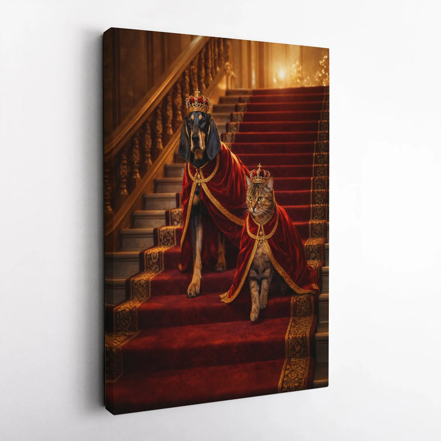Royal Pet Portrait Canvas | Funny King Dog & Queen Cat Art | Premium Gallery Wrap Wall Decor | Unique Gift for Animal Lovers