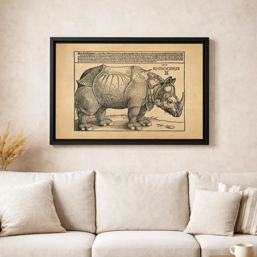 Albrecht Durer Rhinocervs Woodcut Canvas | 1515 Renaissance Art Print | Premium 1.25" Thick Gallery Wrap | Historic Wildlife Wall Art Gift