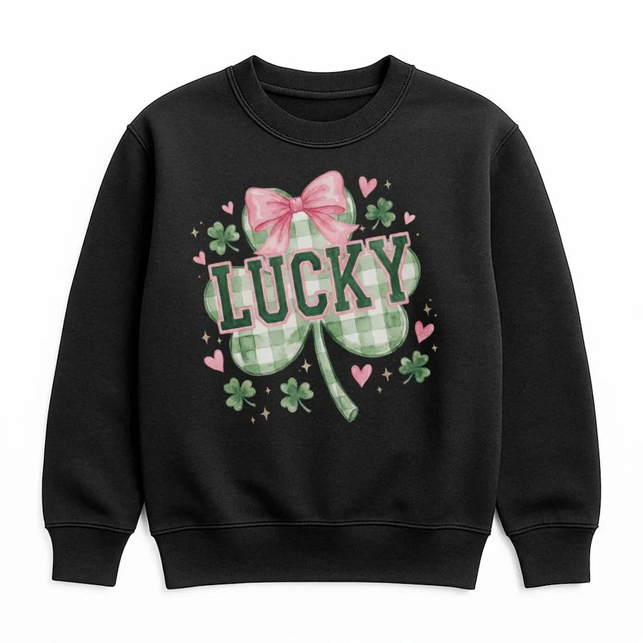 Lucky St Patrick's Day Sweatshirt | Preppy Coquette Green Clover Bow | Cotton Blend Premium Crewneck | Trendy Women's Spring Gift