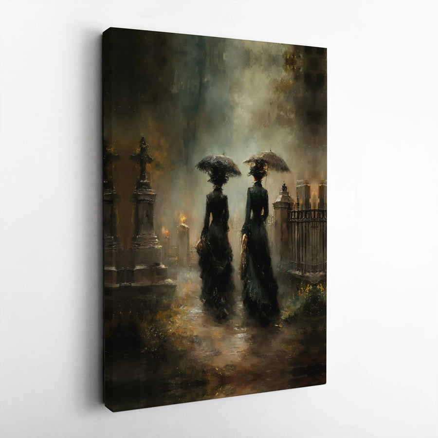 Gothic Victorian Cemetery Canvas Print | Moody Rainy Graveyard Scene | Premium Gallery-Wrap Artwork | Dark Academia Home Decor Wall Art
