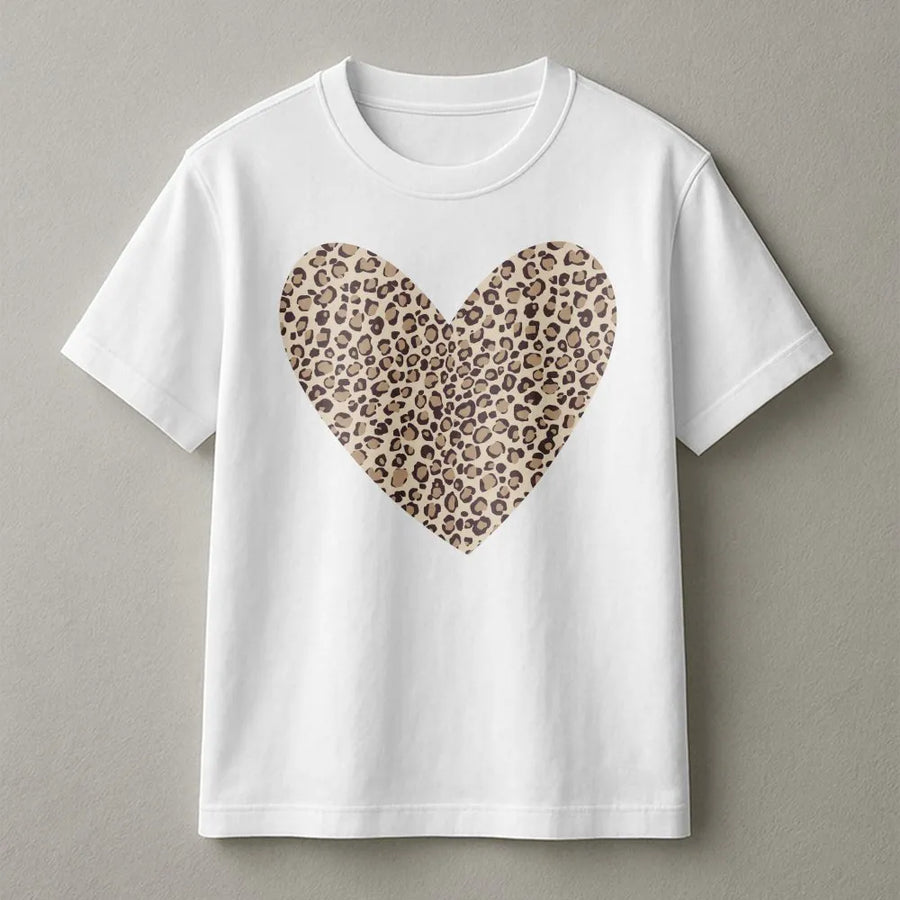 Leopard Heart T-Shirt | Animal Print Graphic Tee | 100% Soft Cotton | Unisex Premium Gift For Animal Lovers