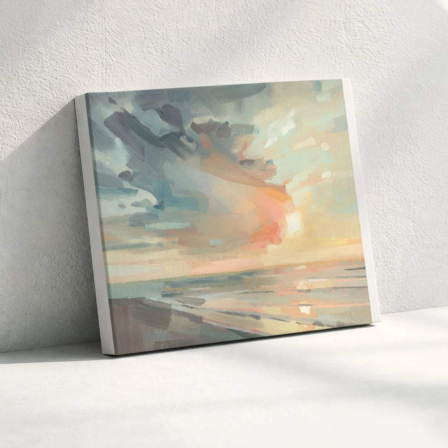 Abstract Seascape Canvas Wall Art | Textured Brushstroke Coastal Scene | Premium Canvas Print | Modern Living Room Decor Gift