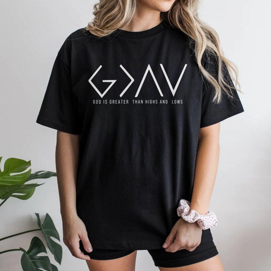 God Is Greater Than Highs And Lows T-Shirt | Minimalist Faith Symbol Design | 100% Cotton Premium Quality | Inspirational Religious Christian Gift